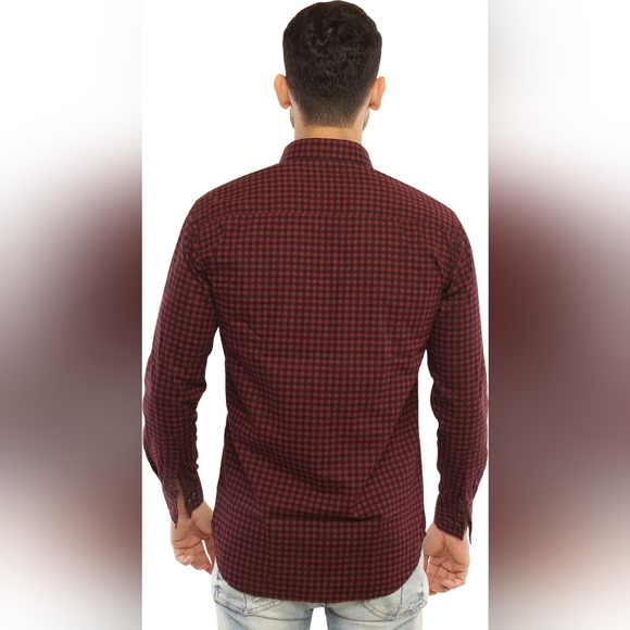 AMAZING FIT Premium Pure Cotton Checkered Casual Shirt (Maroon) - Picture 5 of 6